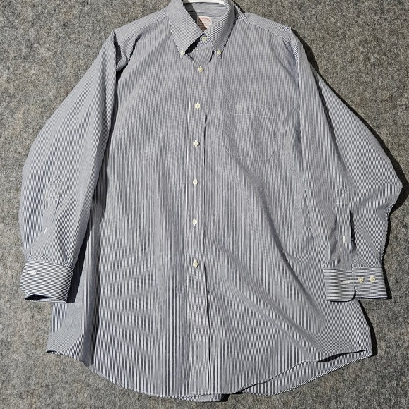 Brooks Brothers 346 Mens 17 2/3 Blue Stripe Button Down Non Iron Dress Shirt - Picture 1 of 5